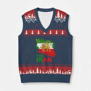Free Iran Lion And Sun Map Graphic V-Neck Knit Sweater Vest Persian Heritage Freedom Support TS02 Navy Red Print Your Wear