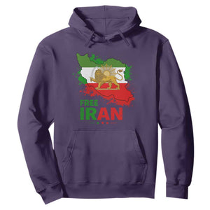Free Iran Lion And Sun Map Graphic Hoodie Persian Heritage Freedom Support TS02 Purple Print Your Wear