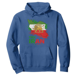 Free Iran Lion And Sun Map Graphic Hoodie Persian Heritage Freedom Support TS02 Royal Blue Print Your Wear
