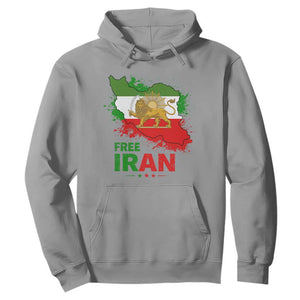 Free Iran Lion And Sun Map Graphic Hoodie Persian Heritage Freedom Support TS02 Sport Gray Print Your Wear
