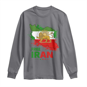 Free Iran Lion And Sun Map Graphic Long Sleeve Shirt Persian Heritage Freedom Support TS02 Charcoal Print Your Wear