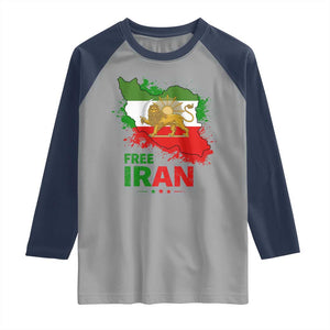 Free Iran Lion And Sun Map Graphic Raglan Shirt Persian Heritage Freedom Support TS02 Sport Gray Navy Print Your Wear