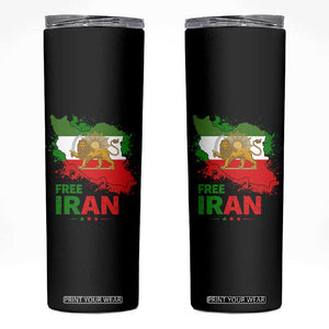 Free Iran Lion And Sun Map Graphic Skinny Tumbler Persian Heritage Freedom Support TS02 Black Print Your Wear