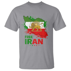 Free Iran Lion And Sun Map Graphic T Shirt Persian Heritage Freedom Support TS02 Sport Gray Print Your Wear