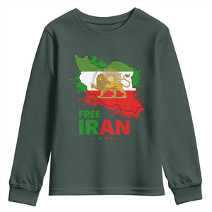 Free Iran Lion And Sun Map Graphic Youth Sweatshirt Persian Heritage Freedom Support TS02 Dark Forest Green Print Your Wear