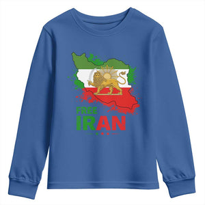 Free Iran Lion And Sun Map Graphic Youth Sweatshirt Persian Heritage Freedom Support TS02 Royal Blue Print Your Wear
