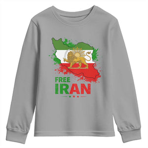 Free Iran Lion And Sun Map Graphic Youth Sweatshirt Persian Heritage Freedom Support TS02 Sport Gray Print Your Wear