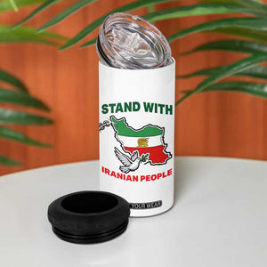 Stand With Iranian People Peace Dove 4 in 1 Can Cooler Tumbler Iran Map Flag Freedom Human Rights Support TS02 Print Your Wear