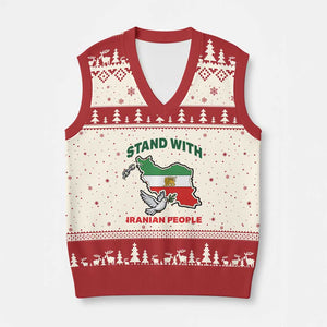 Stand With Iranian People Peace Dove V-Neck Knit Sweater Vest Iran Map Flag Freedom Human Rights Support TS02 Beige Red Print Your Wear