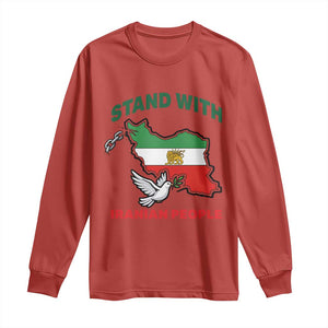 Stand With Iranian People Peace Dove Long Sleeve Shirt Iran Map Flag Freedom Human Rights Support TS02 Red Print Your Wear