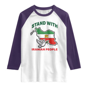 Stand With Iranian People Peace Dove Raglan Shirt Iran Map Flag Freedom Human Rights Support TS02 White Purple Print Your Wear