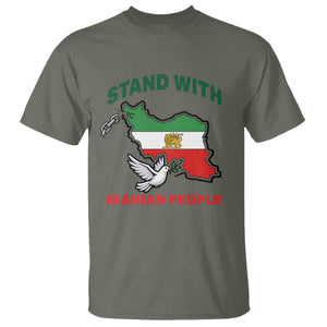 Stand With Iranian People Peace Dove T Shirt Iran Map Flag Freedom Human Rights Support TS02 Military Green Print Your Wear