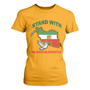 Stand With Iranian People Peace Dove T Shirt For Women Iran Map Flag Freedom Human Rights Support TS02 Gold Print Your Wear