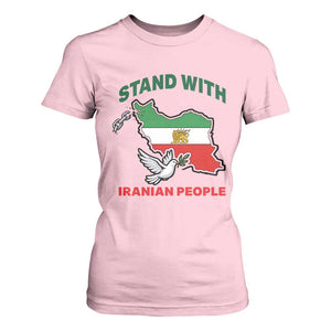 Stand With Iranian People Peace Dove T Shirt For Women Iran Map Flag Freedom Human Rights Support TS02 Light Pink Print Your Wear