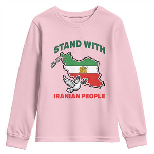 Stand With Iranian People Peace Dove Youth Sweatshirt Iran Map Flag Freedom Human Rights Support TS02 Light Pink Print Your Wear