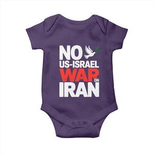 No US Israel War On Iran Baby Onesie Anti War Peace Dove TS02 Purple Print Your Wear