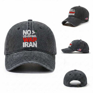 No US Israel War On Iran Washed Cotton Baseball Cap Anti War Peace Dove TS02 Washed Cap Universal Fit Dark Gray Print Your Wear