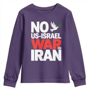 No US Israel War On Iran Youth Sweatshirt Anti War Peace Dove TS02 Purple Print Your Wear