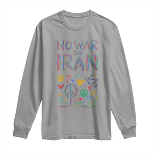 No War On Iran Colorful Peace Graphic Long Sleeve Shirt Retro Anti War Protest TS02 Sport Gray Print Your Wear