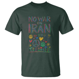 No War On Iran Colorful Peace Graphic T Shirt Retro Anti War Protest TS02 Dark Forest Green Print Your Wear