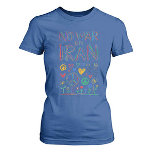 No War On Iran Colorful Peace Graphic T Shirt For Women Retro Anti War Protest TS02 Royal Blue Print Your Wear
