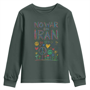 No War On Iran Colorful Peace Graphic Youth Sweatshirt Retro Anti War Protest TS02 Dark Forest Green Print Your Wear