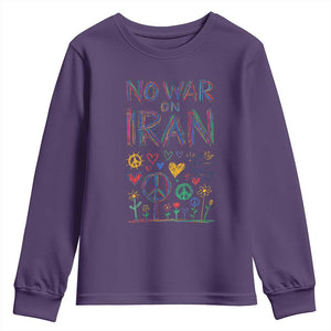 No War On Iran Colorful Peace Graphic Youth Sweatshirt Retro Anti War Protest TS02 Purple Print Your Wear