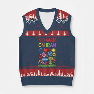 No War On Iran Colorful Peace Protest V-Neck Knit Sweater Vest Anti War Activist Statement TS02 Navy Red Print Your Wear