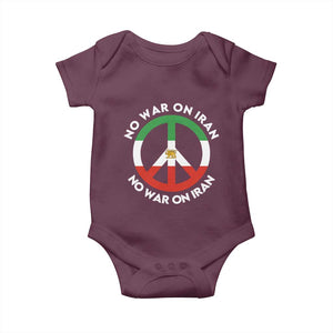 No War On Iran Peace Symbol Baby Onesie Iranian Lion Emblem Anti War Protest TS02 Maroon Print Your Wear