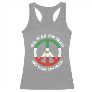 No War On Iran Peace Symbol Racerback Tank Top Iranian Lion Emblem Anti War Protest TS02 Sport Gray Print Your Wear