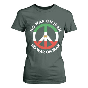 No War On Iran Peace Symbol T Shirt For Women Iranian Lion Emblem Anti War Protest TS02 Dark Forest Green Print Your Wear