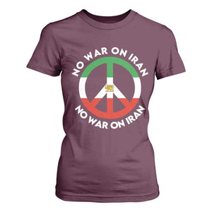 No War On Iran Peace Symbol T Shirt For Women Iranian Lion Emblem Anti War Protest TS02 Maroon Print Your Wear