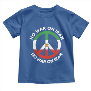 No War On Iran Peace Symbol Toddler T Shirt Iranian Lion Emblem Anti War Protest TS02 Royal Blue Print Your Wear