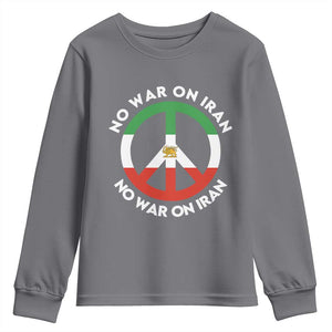 No War On Iran Peace Symbol Youth Sweatshirt Iranian Lion Emblem Anti War Protest TS02 Charcoal Print Your Wear