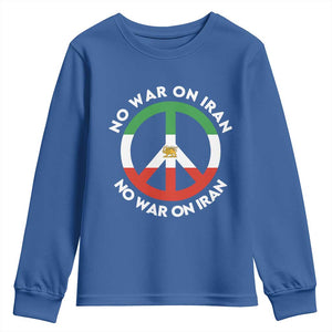 No War On Iran Peace Symbol Youth Sweatshirt Iranian Lion Emblem Anti War Protest TS02 Royal Blue Print Your Wear