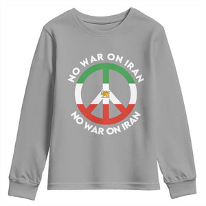 No War On Iran Peace Symbol Youth Sweatshirt Iranian Lion Emblem Anti War Protest TS02 Sport Gray Print Your Wear