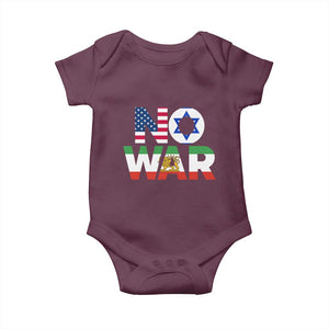 No War USA Israel Iran Flags Baby Onesie Anti War Protest Political Statement TS02 Maroon Print Your Wear