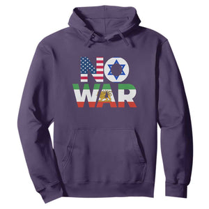 No War USA Israel Iran Flags Hoodie Anti War Protest Political Statement TS02 Purple Print Your Wear