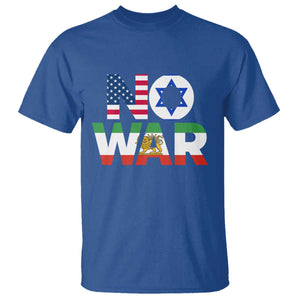 No War USA Israel Iran Flags T Shirt Anti War Protest Political Statement TS02 Royal Blue Print Your Wear