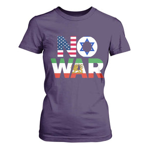 No War USA Israel Iran Flags T Shirt For Women Anti War Protest Political Statement TS02 Purple Print Your Wear