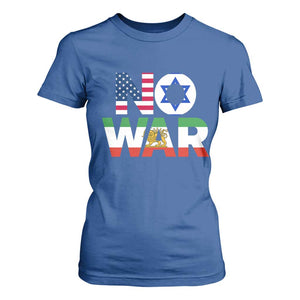 No War USA Israel Iran Flags T Shirt For Women Anti War Protest Political Statement TS02 Royal Blue Print Your Wear