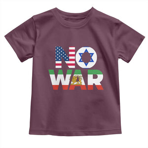 No War USA Israel Iran Flags Toddler T Shirt Anti War Protest Political Statement TS02 Maroon Print Your Wear