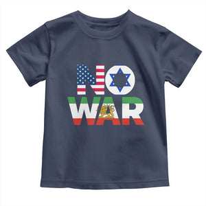 No War USA Israel Iran Flags Toddler T Shirt Anti War Protest Political Statement TS02 Navy Print Your Wear