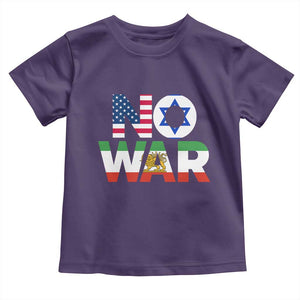 No War USA Israel Iran Flags Toddler T Shirt Anti War Protest Political Statement TS02 Purple Print Your Wear