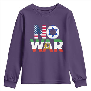 No War USA Israel Iran Flags Youth Sweatshirt Anti War Protest Political Statement TS02 Purple Print Your Wear
