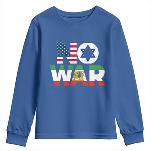 No War USA Israel Iran Flags Youth Sweatshirt Anti War Protest Political Statement TS02 Royal Blue Print Your Wear