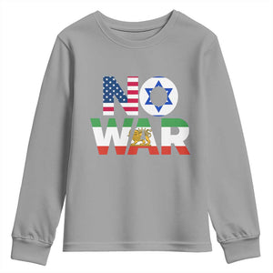 No War USA Israel Iran Flags Youth Sweatshirt Anti War Protest Political Statement TS02 Sport Gray Print Your Wear