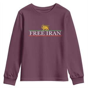Free Iran Lion And Sun Graphic Youth Sweatshirt Iranian Freedom Supporters TS02 Maroon Print Your Wear