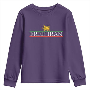 Free Iran Lion And Sun Graphic Youth Sweatshirt Iranian Freedom Supporters TS02 Purple Print Your Wear