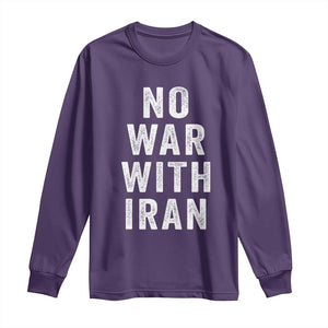 No War With Iran Long Sleeve Shirt Anti War Peace Protest Iranian People TS02 Purple Print Your Wear